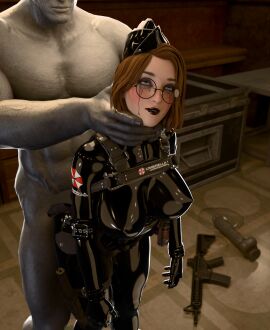 1boy 3d asphyxiation assault_rifle black_lipstick blender brown_hair clothed_female clothed_female_nude_male corset crossover cuff_(restraint) dildo eastern_and_western_character eyes_rolling_back female from_behind from_behind_position garrison_cap glasses gun gun_holster hi_res high_resolution holster interspecies knocked_out latex latex_clothing latex_suit life_is_strange life_is_strange:_double_exposure limp lipstick makeup makeup_running male mascara_tears max_caulfield mr_x neck_corset nipple_bulge resident_evil round_glasses rubber running_mascara sex sex_from_behind shiny_clothes skyebunny tactical_gear tight_clothing umbrella_corporation unseen_male_face