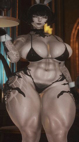 1boy 1boy1girl 1girl1boy 1girls abs animated au_ra breasts female final_fantasy final_fantasy_xiv huge_breasts muscles tagme