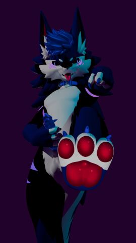 absurd_res anthro genitals grin hi_res huge_filesize male masturbation novabeast novacat pawpads paws penis rombocat smile solo tongue tongue_out