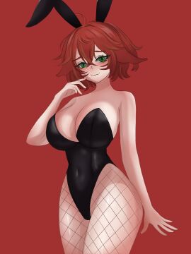 big_breasts breasts bunny_ears bunny_girl bunnysuit ears_down female fox_ears justnoshiko kitsune latex noshisarts red_hair seductive thick_thighs
