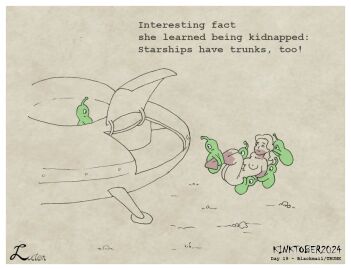 abducted abduction alien alien_abduction aliens bondage bound english_text female femsub gag gagged kidnapped kidnapping kinktober line_art luctem partially_colored png simple_background text ufo