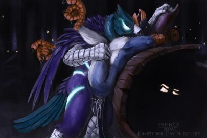 against_natural_surface against_surface against_tree ambient_arthropod ambient_insect anal anal_sex anthro anthro_on_anthro anthro_penetrated anthro_penetrating anthro_penetrating_anthro arthropod ass avian balls beak beetle being_watched bird bite blue_body bodily_fluids corvid corvus_(genus) cum cum_drip cum_in_ass cum_inside dripping duo duo_focus ejaculation elateroid eyes feathers feet fireflies forest forest_raven forest_sex from_front_position genital_fluids genitals glowing glowing_eyes green_body group half-closed_eyes hi_res insects kinktober looking_at_another lying magic male male/male male_penetrated male_penetrating male_penetrating_anthro male_penetrating_male missionary_position multicolored_body narrowed_eyes neck_bite night on_back orange_body oscine outdoor_nudity outside outside_sex passerine penetration penile penile_penetration penis plant raven reku_(character) reku_illustration restrained restraints riven_(oc) rough_(disambiguation) rough_sex ruff scuted_arms scuted_feet scuted_hands scuted_legs scutes sex simple_background spirit standing standing_sex tail tail_feathers talons toes tree white_body yellow_eyes