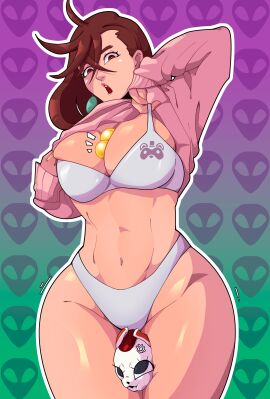 ayase_momo big_breasts big_thighs big_titties breasts brown_hair curvaceous curvaceous_female curvaceous_figure curvy curvy_figure curvy_hips dandadan female female_focus female_only front_view looking_at_viewer mr_mapache short_hair underwear