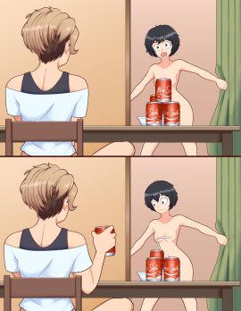 2girls breasts convenient_censoring embarrassed_nude_female enf female female_only gwen_stacy marvel marvel_comics meme multiple_females multiple_girls neon_genesis_evangelion nude orangemint_4444 peni_parker scene_reference shaved_side spider-gwen spider-man_(series) tagme uc-four