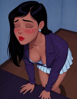 after_sex ai_generated bangs black_hair blue_eyes blue_skirt blush breasts chair cleavage clothing couch crossed_legs cum cum_in_pussy cumdrip dark-skinned_female dark_skin dc dc_comics earrings female female_only formal furniture indoors jacket jewelry jousneystudio large_breasts lips lipstick lois_lane long_hair makeup medium_breasts miniskirt no_bra office_lady on_chair on_couch pantyhose parted_lips pencil_skirt pleated_skirt pussy_juice red_lips rolling_eyes shirt sitting skirt skirt_suit solo suit tagme thick_thighs thighs trembling video