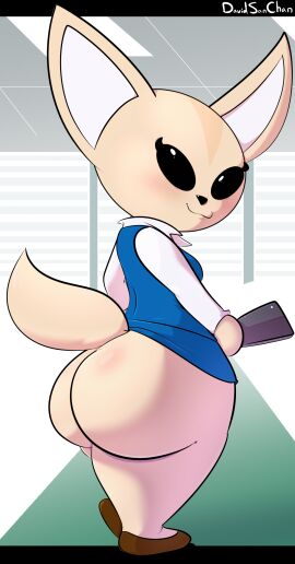 1girls aggressive_retsuko anthro ass big_ass bottom_heavy bubble_ass bubble_butt cellphone cute davidsanchan fat_ass female female_only fennec fenneko huge_ass indoors large_ass looking_at_viewer looking_back no_panties office_lady phone png shortstack solo thick_ass thick_thighs tomboy wide_hips