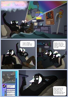 algredo_(deepfriedlasereyes) among_us_twerk arty_(itsmemtfo4) aurelion_goldman_(itsmemtfo4) bedroom black_body black_hair blahaj comic deepfriedlasereyes dick_pic duo electronics froid_frostpocket_(deepfriedlasereyes) hair hand_behind_head hi_res horn humanoid ikea male meme original original_character original_characters penis phone projection r.a.m_(deepfriedlasereyes) raised_arm ruly_(deepfriedlasereyes) social_media text vinci_(itsmemtfo4)