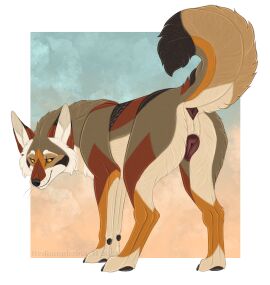 2025 animal_genitalia animal_vulva anus brown_body brown_fur canid canine canine_genitalia canine_vulva canis coyote female feral fluffy fluffy_tail fur genitals hedonophobia_h hi_res looking_back mammal presenting presenting_vulva solo tail vulva yops_(psychedelicyops)