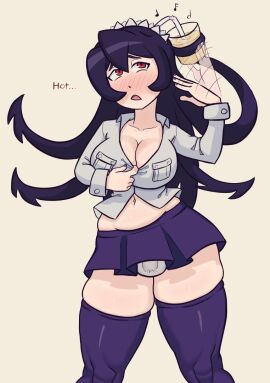 1futa balls belly big_breasts big_thighs black_hair blush breasts chameleon-san chubby cleavage clothed clothing filia_(skullgirls) fla flaccid futa_only futanari heat_(temperature) human intersex light-skinned_futa light_skin long_hair mostly_clothed panties penis skullgirls small_balls small_penis solo standing thighhighs tummy underwear