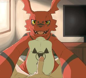 anal anal_sex animated anthro anthro_penetrating anthro_penetrating_human balls bandai_namco bed bedroom bouncing_balls daebea digimon digimon_(species) dominant dominant_male duo first_person_view from_front_position furniture genitals glans guilmon hi_res human human_on_anthro human_penetrated humanoid humanoid_genitalia humanoid_penis interspecies looking_at_viewer looking_pleasured lying male male/male male_only male_penetrated male_penetrating male_penetrating_male mammal naughty_face on_back on_bed penetrated_pov penetration penile penile_penetration penis penis_in_ass receiving_pov reptile scalie sex submissive submissive_male swinging_penis taker_pov teeth tongue tongue_out yellow_eyes