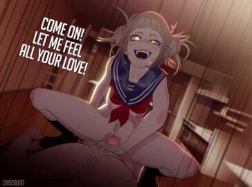 1boy 1girls 3d animated blonde_hair boku_no_hero_academia breath cowgirl_position crazy crazy_eyes crazy_female creampie_request crisisbeat cum_inside_request dialogue double_bun dubious_consent english_text female female_on_top femdom gif himiko_toga imminent_orgasm male my_hero_academia partial_male pussy school_uniform serafuku straight teenage_female teenager text vaginal vaginal_penetration villain yandere yellow_eyes young younger_female