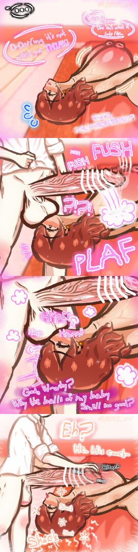 1boy 1boy1girl 1girls big_breasts big_penis blush breasts color comic english_text female huge_cock incest incest_(lore) licking licking_balls male male/female mother mother_and_son nipples omori penis red_hair sniff sniffing sniffing_balls son sunny's_mom_(omori) sunny_(omori) text