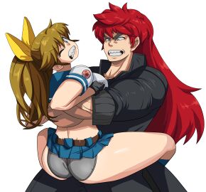 1boy 1girls absurdres alpha_channel ass bearhug belt black_gloves blue_eyes blue_skirt blue_socks bow brown_hair clenched_teeth commission crotch_seam female fingerless_gloves for_sticker_use gakuran gloves green_eyes grey_panties hair_between_eyes hairbow hidden_sex_act highres jacket leg_grab leg_lock long_hair m.u.g.e.n male microskirt midriff mugen_ryuko oggy_(oggyoggy) one_eye_closed original panties pixiv_commission pleated_skirt png ponytail red_hair ryuko_(oggyoggy) school_uniform serafuku sharp_teeth short_sleeves skirt socks sports_panties spread_legs sticker_template teeth thick_eyebrows transparent_background transparent_png underwear wince wrestling yellow_bow