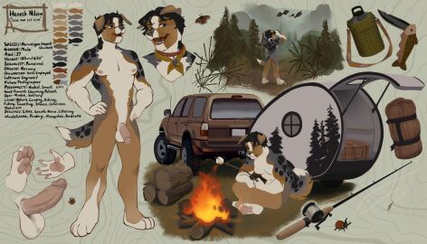 2025 4_toes 5_fingers anthro athletic athletic_anthro athletic_male big_penis black_hair blue_eyes brown_body brown_eyes brown_fur brown_nose campfire camping canid canine canis car cataclombs circumcised close-up collar color_swatch dog_tags domestic_dog english_text erection eyebrows fangs feet fingers fishing fishing_rod flaccid flat_colors floppy_ears fluffy fluffy_tail front_view fur genitals glans grey_body grey_fur hair henrik_nilsen heterochromia hi_res humanoid_genitalia humanoid_penis hunting_dog knife looking_at_viewer male mammal markings model_sheet multicolored_body multicolored_fur muscular muscular_anthro muscular_male nature nipples norwegian_hound nude nudist open_mouth outdoor_nudity outside pawpads pecs penis plant plantigrade portrait public public_nudity scent_hound short_hair simple_background sitting smile smiling_at_viewer solo spots spotted_body spotted_fur standing tail teeth text toes tree vehicle vein veiny_penis white_body white_fur