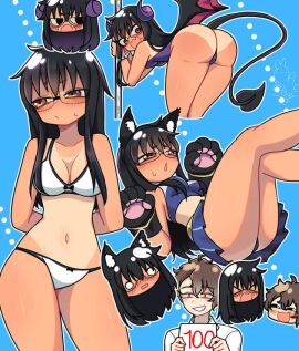 1boy 1girls alternate_universe bikini black_hair cat_ears cat_girl cat_tail catgirl demon demon_girl demon_horns demon_tail embarrassed female glasses hayase_nagatoro long_hair male mao_diosa multiple_poses naoto_hachioji_(senpai) nerdy nerdy_female please_don't_bully_me nagatoro pose posing standing succubus succubus_costume succubus_horns succubus_tail succubus_wings swimsuit tagme tan-skinned_female tan_body tan_lines tan_skin tanned tanned_female tanned_skin yellow_eyes