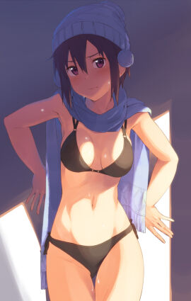 1girls absurd_res absurdres armpits bare_armpits bare_arms bare_belly bare_chest bare_hands bare_hips bare_legs bare_midriff bare_navel bare_shoulders bare_skin bare_thighs bare_torso belly belly_button bikini bikini_bottom bikini_top black_bikini black_bikini_bottom black_bikini_top black_swimsuit black_swimwear blue_cap blue_hat blue_scarf blush blush_lines blushing blushing_at_viewer blushing_female breasts cap cleavage dot_nose dripping_wet elbows embarrassed embarrassed_female female female_focus female_only female_torso fingers frown frown_eyebrows frowning frowning_at_viewer grey_background groin hair_between_eyes half_naked hat head_tilt high_resolution highres hourglass_figure kinta_(distortion) legs light-skinned_female light_skin looking_at_viewer medium_breasts navel original original_art original_artwork original_character pussy scarf short_hair shoulders side-tie_bikini simple_background slender_body slender_waist slim_female slim_waist solo standing swimsuit swimwear thick_thighs thigh_gap thighs thin_waist tilted_head upper_body v-line wall wet wet_belly wet_bikini wet_body wet_breasts wet_face wet_hair wet_legs wet_pussy wet_skin wet_thighs wide_hips