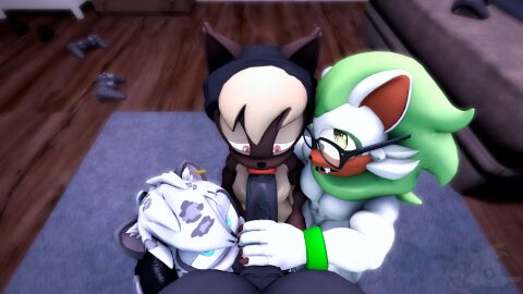 3d ace_(mrfrenchyjackal) anthro balls balls_suck beanie bedroom bedroom_sex big_balls big_penis black_body black_fur blue_eyes brown_body brown_fur clothing digital_media_(artwork) domestic_cat ear_piercing fan_character felid feline felis fellatio first_person_view fur genitals green_eyes green_hair group hair hand_on_head hand_on_penis handjob handjob_while_sucking hat headgear headwear hi_res hug juicyducksfm kneeling kneeling_oral_position levi_the_lion lion male male/male mammal mito_the_snow_leopard muscular muscular_anthro muscular_male oral pantherine penile penis piercing red_eyes sega sex snow_leopard sonic_(series) sonic_the_hedgehog_(series) sora_(catmations_nsfw) source_filmmaker_(artwork) sucking tan_body tan_fur white_body white_fur