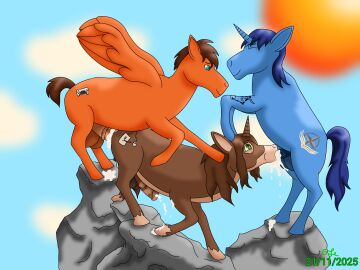 absurd_res animal_genitalia animal_penis bodily_fluids cum cum_inside cum_while_penetrated cumming_while_penetrating ejaculation equid equine equine_genitalia equine_penis fan_character feral genital_fluids genitals group hasbro hi_res horse horseboy492 male male/male mammal my_little_pony penetration penis pony sketch trio