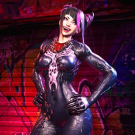 1girls 2024 3d black_hair female female_only juri_han marvel marvel_comics mighty2noob solo spider-man_(series) street_fighter street_fighter_6 symbiote venom_(cosplay) video_games