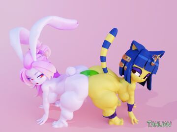 16:9 3d 3d_model animal_crossing ankha ankha_(animal_crossing) anthro breasts crossover digital_media_(artwork) domestic_cat doubutsu_no_mori eyebrows eyeshadow felid feline felis female fur gunfire_reborn hair hi_res lagomorph leporid lipstick makeup mammal nairu_(doubutsu_no_mori) nintendo pink_eyebrows pink_eyeshadow pink_hair pink_lipstick rabbit red_eyes slightly_chubby slightly_chubby_anthro slightly_chubby_female solo tahlian tao_(gunfire_reborn) white_body white_fur widescreen