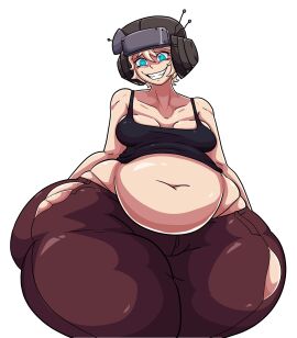 big_belly blonde_hair blue_eyes breasts bursting_clothes c'venash_vishneri crazy_smile female genpis_chong huge_thighs pear_shaped psychopomp_(fading_club) queen_of_venus_(psychopomp) tank_top