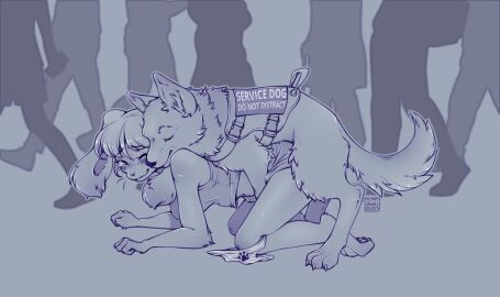 absurd_res all_fours ambiguous_penetration anatomically_correct anthro anthro_on_feral blush bodily_fluids canid canine canis clothed clothing crowd crowd_scene digital_drawing_(artwork) digital_media_(artwork) doggy_style domestic_dog duo exhibitionism female female_on_feral feral from_behind_position fur group hair hi_res interspecies lagomorph lagomorph_nose leporid male male/female male_penetrating mammal panties penetration pingpuxy public public_sex rabbit rabbit_ears service_animal service_dog_harness sex smile tail tears underwear zoophilia