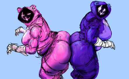 2girls animal_ears ass bear_ears bear_girl big_ass big_breasts breasts cuddle_team_leader curvaceous curvy curvy_body curvy_female curvy_figure curvy_hips doctordj female fortnite fur mischievous_smile no_background no_face pink_fur purple_fur raven_team_leader raven_team_leader_(cuddly) scar scars thick thick_ass thick_thighs twins voluptuous voluptuous_female wide_hips