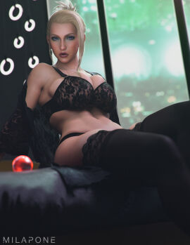 1girls 3d big_breasts bra breasts female female_only final_fantasy final_fantasy_vii large_breasts lingerie looking_at_viewer mature_female milapone milf panties scarlet_(ffvii) solo thick_thighs thighs thong wide_hips