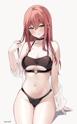 1girls absurd_res absurdres arm_support bare_arms bare_belly bare_chest bare_hands bare_hips bare_legs bare_midriff bare_navel bare_shoulders bare_skin bare_thighs bare_torso belly belly_button bikini bikini_bottom bikini_top black_bikini black_bikini_bottom black_bikini_top black_choker black_ear_piercing black_swimsuit black_swimwear breasts choker cleavage collarbone covered_nipples dot_nose ear_piercing elbows exposed exposed_arms exposed_belly exposed_legs exposed_midriff exposed_shoulders exposed_thighs exposed_torso female female_focus female_only fingernails fingers fully_clothed groin hair_between_eyes half_naked high_resolution highres hourglass_figure kaetzchen legs legs_together light-skinned_female light_skin liliya_(kaetzchen) long_hair looking_at_viewer medium_breasts mole mole_on_breast naked naked_female navel nude nude_female open_clothes open_clothing open_shirt original original_art original_artwork original_character pussy red-haired_female red_hair revealing_clothes shirt shoulders simple_background sitting slender_body slender_waist slim_female slim_waist smile smiling smiling_at_viewer solo swimsuit swimwear thick_thighs thighs thin_waist unbuttoned unbuttoned_shirt underboob upper_body v-line white_background white_shirt wide_hips yellow-eyed_female yellow_eyes