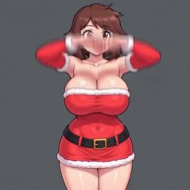 1girls ai_generated big_ass big_breasts bob_cut brown_hair chara cute dancing dress female frills happy light-skinned_female light_skin merry_christmas srimbievil58 tagme undertale undertale_(series) video