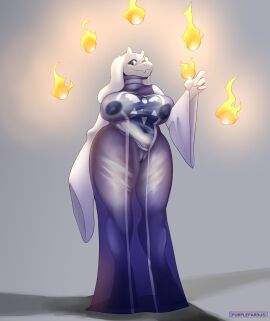 1girls 2d anthro areola big_breasts blue_eyes breasts female female_only fire flame furry furry_only huge_breasts humanoid nipples purplepardus pussy see-through see-through_clothing see-through_dress solo solo_female thick_thighs thighs thighs_bigger_than_head toriel undertale undertale_(series)