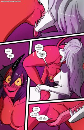 2024 5_fingers ankle_grab anthro anus ass bedroom black_hair black_nose blush bodily_fluids breasts canid canid_demon canine comic cunnilingus demon dialogue drooling duo english_text female female/female fingers fur genitals grey_body grey_fur hair hellhound helluva_boss hi_res horn humanoid humanoid_hands humanoid_on_anthro imp leg_grab long_hair loona_(helluva_boss) lying mammal millie_(helluva_boss) mommy_kink multicolored_body multicolored_fur mythological_canine mythological_creature mythology navel nipples nude nude_anthro nude_female nude_humanoid oral pussy red_body red_skin saliva sex sharp_teeth silver_hair smile spread_legs spreading swain_(artist) teeth text tongue tongue_out two-tone_body two-tone_fur url vaginal_penetration white_body white_fur