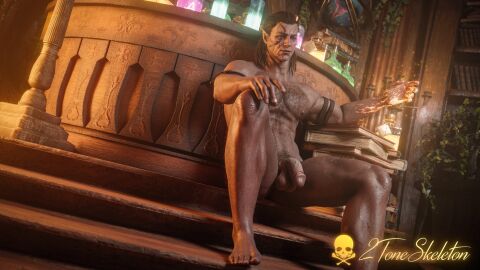 2toneskeleton 3d 3d_model baldur's_gate baldur's_gate_3 druid elf elf_ears elf_male hairy hairy_male halsin halsin_(baldur's_gate) male male_only naked naked_male nude nude_male solo solo_focus solo_male