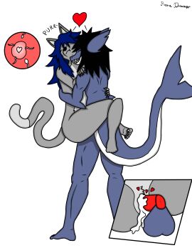 absurd_res anthro anthro_penetrating black_hair blue_body blue_hair bodily_fluids cum cum_in_vagina cum_inside duo felid feline female fish fur genital_fluids genitals grey_body grey_fur grin hair heart_symbol hi_res holding_back holding_shoulder impregnation leg_wrap leg_wraps legs_wrapped_around_partner love male male/female mammal marine midair muscular muscular_male passionate penis purring pussy reena_dreamer sex shark sharp_teeth smile teeth vulva wraps
