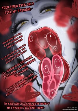 1girls 2d alcina_dimitrescu black_hair breast_press breasts buchukisu capcom caption choker close-up color english english_text excessive_saliva female female_focus female_only female_pervert femdom french_kiss french_kissing horny_female huge_breasts hyper_lips imminent_kiss inverted_nipples kiss_mark kissing kissing_viewer large_areolae licking licking_lips licking_viewer light-skinned_female light_skin lip_focus lipstick lipstick_mark looking_at_viewer looking_down marciemallard mascara mature_female milf mommy mommydom nostrils pale-skinned_female pale_skin passionate passionate_kiss portrait pov_kiss red_lipstick resident_evil resident_evil_8:_village saliva saliva_drip seductive sloppy_kiss smooch solo spit spit_bubble text tongue tongue_kiss tongue_out veiny_breasts venus_body voluptuous voluptuous_female yellow_eyes zxcv