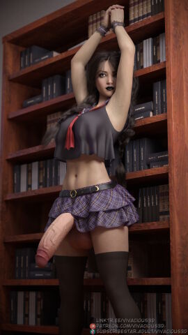 3d 3dx arms_up black_hair black_lipstick cock dickgirl female futa_only futanari goth goth_girl half-erect huge_cock intersex large_penis library lipstick nose_piercing nose_ring penis penis_out presenting presenting_penis public school_uniform shirt short_skirt skirt stockings veiny_penis vivacious3d wardrobe_malfunction