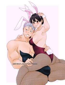 1boy 1girls andy_(undead_unluck) ass breasts bulge bunnysuit female gintoeki izumo_fuuko male tagme undead_unluck