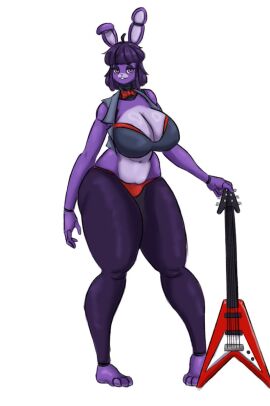 big_breasts bonnie_(fnaf) bowtie breasts cleavage female five_nights_at_freddy's guitar huge_breasts hxveuseenmypen large_breasts massive_breasts panties red_panties robot robot_girl rule_63 solo thick_thighs voluptuous voluptuous_female