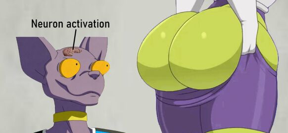 ass beerus big_ass big_butt butt_focus cheelai closed_eyes dragon_ball dragon_ball_(series) dragon_ball_super dragon_ball_z eye_contact eyes green_body green_skin meme meme_reference purple_body purple_shorts purple_skin text text_bubble thigh_grab thighs yellow_eyes