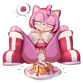 1girls 2d :p amy_rose anthro big_breasts boots breasts censored censored_nipples censored_pussy convenient_censoring cream edalv female female_only food fruit furry hairy_pussy hedgehog hedgehog_girl hedgehog_humanoid ihop looking_at_viewer maple_syrup mobian_(species) pink_body pink_fur pink_nipples pubic_hair pussy sega simple_background sonic_(series) sonic_the_hedgehog_(series) strawberry vagina waffles white_background