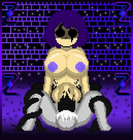 1boy 1futa balls big_breasts black_eyes blush bound_legs breasts cum cum_in_penis cumming cumming_in_penis dark_zixy docking dripping_body futanari genderswap_(mtf) huge_breasts oozing original_character penis penis_in_penis pixel_art purple_hair purple_nipples rule_63 self_upload tentacle tentacles_around_legs urethral_insertion urethral_penetration wet_body zixy