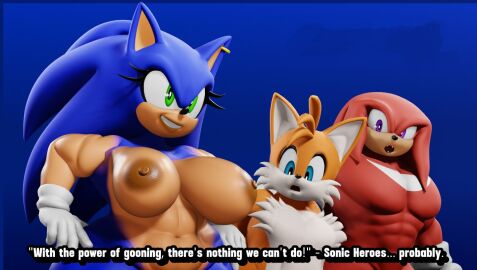 1girls 2025 2boys 3d 3d_model 3d_render aged_up big_breasts blue_body blue_eyes blue_fur bottom_heavy bottom_heavy_female breasts brown_nipples canid canine casual crossgender ear_piercing earrings echidna female footwear fox genderswap genderswap_(mtf) green_eyes group handwear handwear_and_footwear_only hedgehog knuckles_the_echidna male miles_prower miles_tails_prower mtf_crossgender muscular muscular_female muscular_male purple_eyes red_body red_fur rule_63 sega sonic_(series) sonic_heroes sonic_the_hedgehog sonic_the_hedgehog_(series) sonique_the_hedgehog tails_the_fox tan-skinned_female tan_skin text vulkyasha yellow_body yellow_fur