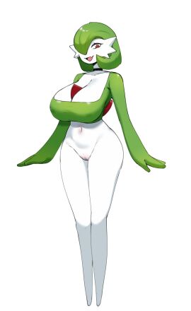 big_breasts big_titties breasts curvaceous curvaceous_female curvaceous_figure curvy curvy_figure curvy_hips female female_focus female_only game_freak gardevoir green_hair looking_at_viewer nintendo pokemon pokemon_(species) pussy red_eyes white_skin wozzu1