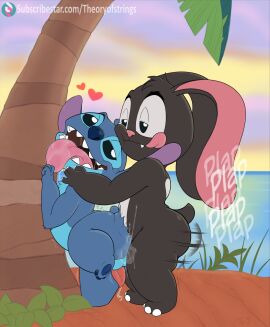 2023 3_toes absurd_res against_natural_surface against_surface against_tree ahe_gao alien anal anal_sex anthro ass biped black_and_white_fur black_body black_eyes black_fur blue_body blue_fur blue_nose blue_pawpads bodily_fluids chest_tuft cum cum_in_ass cum_inside disney duo experiment_(lilo_and_stitch) face_squish fan_character feet fur gay genital_fluids genitals half-closed_eyes head_tuft heart_symbol hi_res lagomorph leporid lidded_eyes lilo_and_stitch long_ears looking_pleasured male male/male male_penetrated male_penetrating male_penetrating_male mammal narrowed_eyes outside palm_tree pawpads penetration penis pink_nose plant plap precum pupils rabbit sex short_tail side_view small_tail squish standing standing_sex stitch stitch_(lilo_and_stitch) subscribestar subscribestar_logo tail text theoryofstrings toes tongue tongue_out tree tuft url water white_body white_fur white_pupils