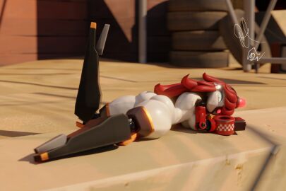 1girls 3d artist_signature ass big_ass breasts female laying_down laying_on_stomach leg_up looking_at_viewer looking_back lying mimi_sentry mimi_sentry_(zzwz) psychodelia robot robot_girl solo tagme team_fortress_2 thick_thighs