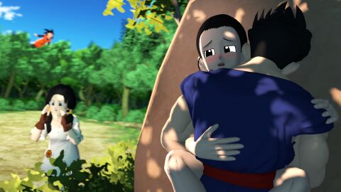 16:9 2boys 2girls 3d behind_tree black_eyes black_hair blue_eyes cheating cheating_boyfriend cheating_wife chichi cuckquean dragon_ball dragon_ball_z female guimiansfm hiding incest male male/female mother_and_son multiple_boys multiple_girls ntr sex son_gohan son_goten straight tarrotherambler thedoomguysfm tree twintails videl wallimog