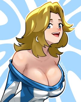 1girls 2d big_breasts blonde_hair breasts cleavage clothed clothed_female female female_only invisible_woman invisible_woman_(marvel_rivals) marvel marvel_comics marvel_rivals selvish94 smile sue_storm
