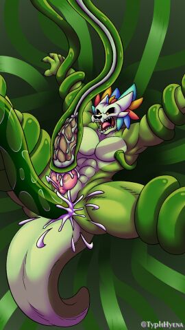 anal anal_sex animal_genitalia anthro bodily_fluids bondage boner bound breast_milking breasts cum cum_inside cum_while_penetrated digital_media_(artwork) ejaculation elemental_creature erection flora_fauna forced_anal forced_orgasm gay_anal genital_fluids genitals hi_res lactating lizard male male/male male_only mask milking_machine_on_male milking_tentacles muscular muscular_anthro muscular_male nude orgasm penetration penile penis penis_milking penis_tentacles plant reptile restrained restrained_by_tentacles scalie skull_mask slit_penis solo tentacle tentacle_fellatio tentacle_penetration terraria typhhyena vines witch_doctor_(terraria)