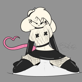 anthro bottomwear clothing collar ears_down fishnet_clothing fishnet_legwear fur gazaster gesture hair hi_res latex latex_bottomwear latex_clothing latex_legwear latex_skirt legwear male male_(lore) mammal mouse murid murine nipple_tape pasties penetration pink_tail pivoted_ears reggie_(whygena) rodent sex simple_background skirt solo_focus tail tail_gesture tail_heart tape white_body white_fur white_hair
