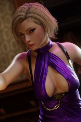 1girls 3d 3d_model artist_name blonde_female blonde_hair blue_eyes bob_cut boob_window breasts chains cleavage dress earrings female female_only fighting_game harness human human_only light-skinned_female light_skin looking_at_viewer medium_breasts medium_hair nina_williams patreon_username purple_dress red_lipstick selfie solo sweethime tekken tekken_8 video_game_character video_game_franchise wavy_hair white_woman